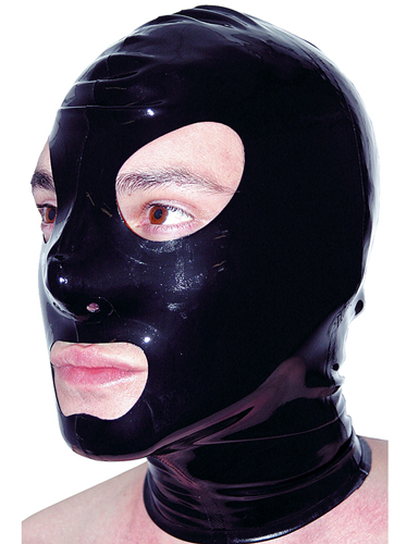 Latex Rubber Hood with Eyes, Nose and Mouth Holes Black