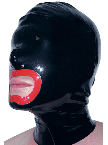 Latex Rubber Hood with Nose and Red Mouth Holes
