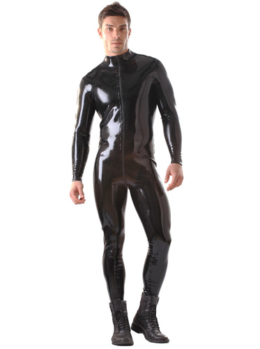 Latex Rubber Male Catsuit with Front Through Zip