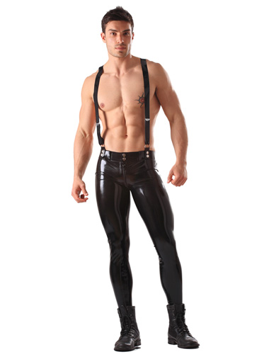 Latex Rubber Skinny Jeans With Braces