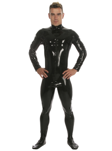 Latex Rubber Front Zip Catsuit With Feet